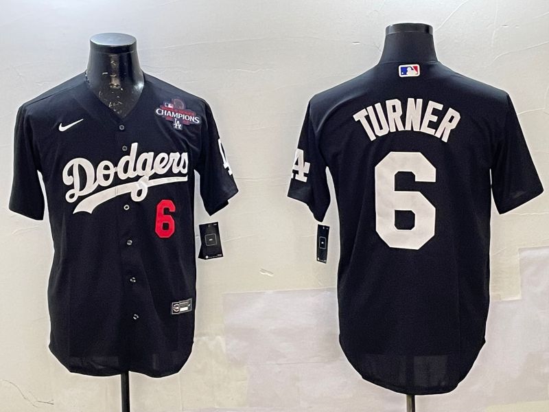 Men Los Angeles Dodgers 6 Turner Black Game 2025 Nike MLB Jersey style 2